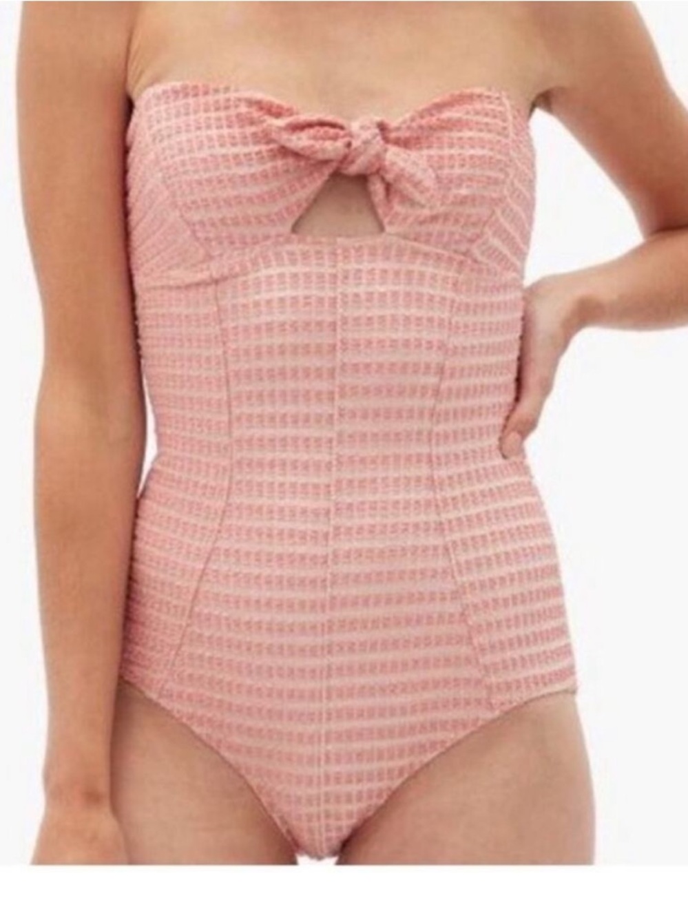 Lisa Marie Fernandez Poppy Blush Pink and red Strapless Textured One-Piece